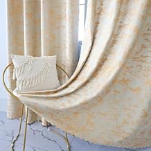 Amidoudou 1 Pair Nordic Style Luxury Velvet Curtains for Living Room Beige and Gold Bedroom Curtains (Beige,66x96 Inch)