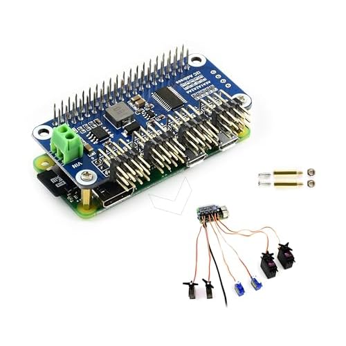 Servo Driver HAT Compatible with Raspberry Pi 543B3BZeroZero WZero 2W and Jetson Nano,16-Channel 12-Bit I2C, Suitable for Robotic Arms or Hexapods Robots Driving Servos, Bent PinHeader