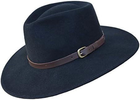B&S Premium Lewis - Wide Brim Fedora Hat - 100% Wool Felt - Water Resistant - Leather Band