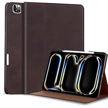 Gexmil Genuine Leather Case for iPad Pro 11 Inch (M5/M4) 2025/2024 with Pencil Holder,Protective Shockproof Leather Smart Folio Cover Adjustable Stand Auto Sleep/Wake Anti-Slip, Sanded Brown