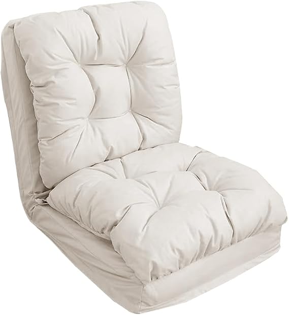Floor Lazy Sofa Chair with Back, Single Sleeper Chair Bed, 3 in 1 Folding Floor Sofa Bed with 5 Adjustable Angles for Bedroom, Livingroom, Window, Garden, Courtyard White