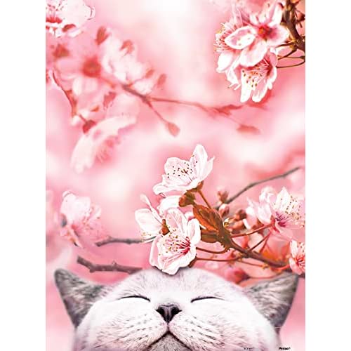 Pintoo Jigsaw Puzzles 300 Piece for Adults - Cherry Blossom - Sakura Cat Beautiful Plastic Puzzle for Home Decor Zero Dust Easy Storage [H2462]