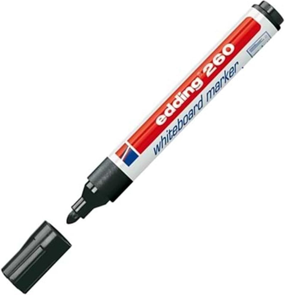 edding 260 Beyaz Yazı Tahtası Kalemi, Siyah, 1 Kalem, Yuvarlak Uç 1.5.3 mm
