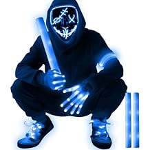 Camlinbo 5 Set Halloween LED Mask Light Up Gloves, Armbands, Shoelaces, 2 Pack Foam Glow Sticks, Halloween Costume Party Decorations for Adults