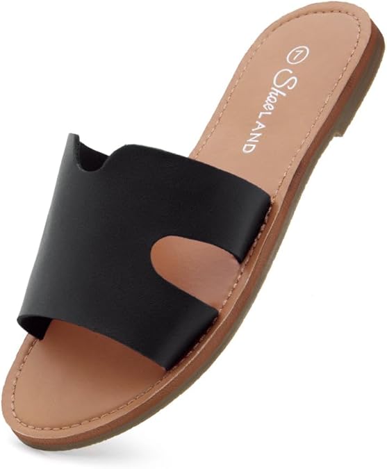 Shoe Land Womens Flat Sandals Comfortable Round Toe Casual Slides | Dressy Summer Mules with Cushioned Footbed | Travel, Beach & Everyday Slip-On Sandals 2025