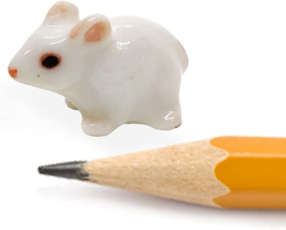 WitnyStore Tiny 58 Inch Long White Mouse Crouching Figurine - Miniature Hand Made Painted Ceramic Mice Rat Shrew Rodent Small Porcelain Animals Cute Decorative Collectible Figures Home Decor Gifts