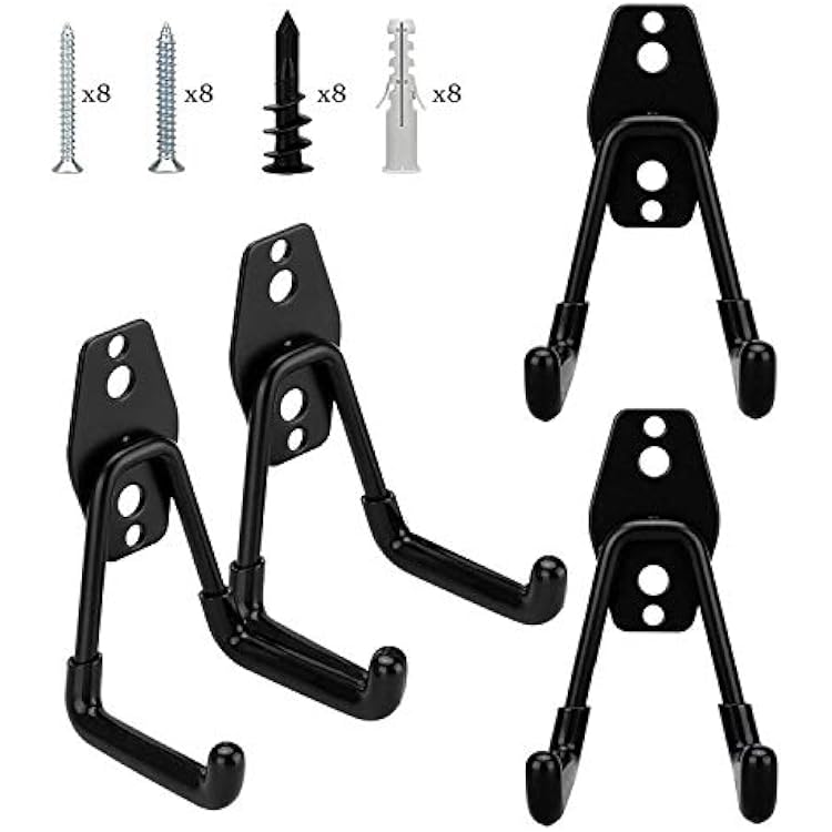 Steel Garage Storage Utility Double Hooks, Heavy Duty Hangers Wall Mount Holder J Hook Garage Organizer for Power Tools, Bikes, Ladders, Ropes, Hoses, Bulk Items Storage
