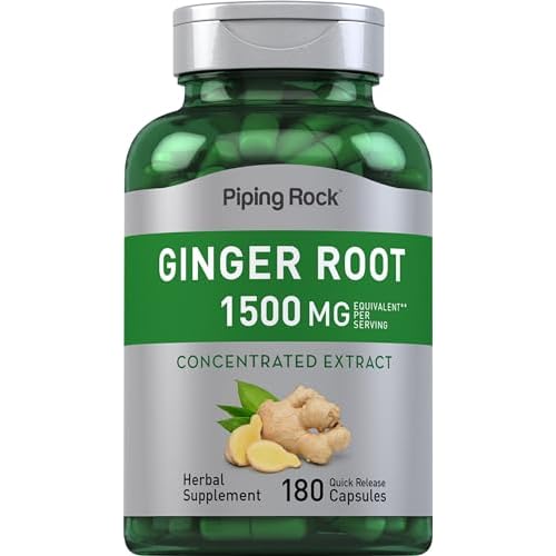 Piping Rock Ginger Root Capsules | 180 Count | Non-GMO, Gluten Free Supplement