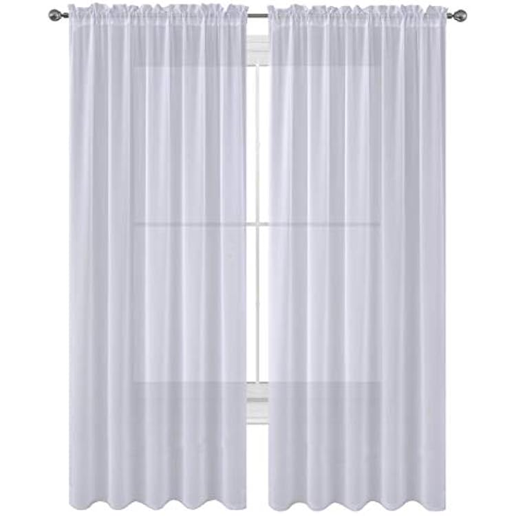 Decotex 2 Piece Solid Elegant Sheer Curtains Fully Stitched Panels Window Treatment Drape 54 X 120, White