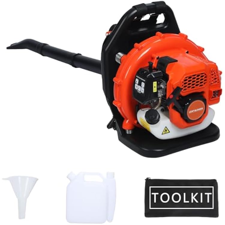 52CC Gas Backpack Leaf Blower, Snow Blower 550 CFM High Power 2-Stroke Engine Strong Wind Force for Yard Garden Snow & Dust Removal Adjustable Tube Ergonomic Harness 52cc Orange