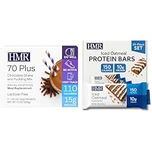HMR 70 Plus Chocolate Shake Meal Replacement Powder (21 Servings) With Iced Oatmeal Protein Bar (24 Count)