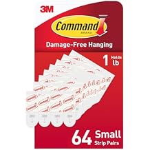 Command Indoor Small Replacement Strips, 64 Strips, Damage-Free Wall Hanging, Re-Hang Small Hooks for Home and Wall Decor, Holds up to 1 lb, White Adhesive