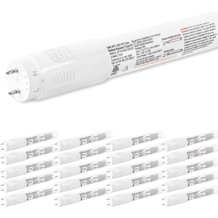 hykolity 20 Pack 5CCT 4FT LED T8 Ballast Bypass Type B Light Tube, 18W, 3000K3500K4000K5000K 6500K Selectable, Single or Double End Powered, 2400lm, T8 T10 T12 Tube Light, 120-277V, UL, FCC