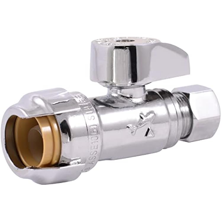 SharkBite 12 x 38 Inch Compression Straight Stop Valve, Quarter Turn, Push to Connect Brass Plumbing Fitting, PEX Pipe, Copper, CPVC, PE-RT, HDPE, 23037-0000LF