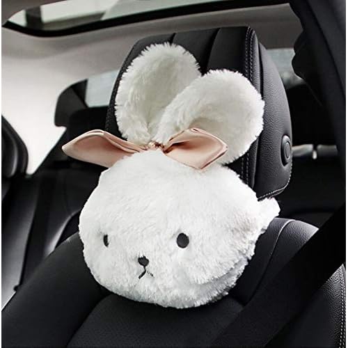Fluffy Cute White Bunny Neck Pillow Soft Car Headrest Pillow Cute Car Interior Accessories for Girls Bunny Neck Pillow 1pcs