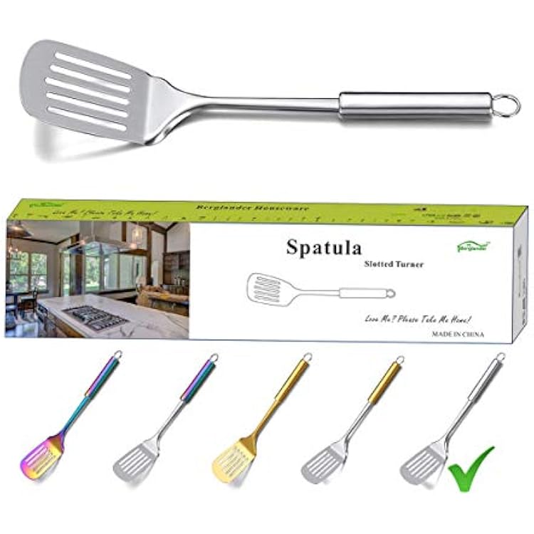 Stainless Steel Spatulas, Berglander Slotted Turner, Metal Turner For Cooking, Kitchen Spatulas For Nonstick Cookware, Barbecue Spatula, Dishwasher Safe, Easy to Clean