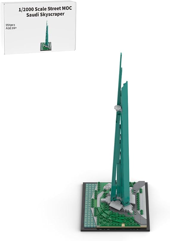 1/2000 Scale Street MOC Saudi Skyscraper Building Blocks Set, World-Famous Landmark the Jeddah Tower Model Kit Designed by Taters, Ideal for Block Lovers/Modern Building Lovers (554PCS)