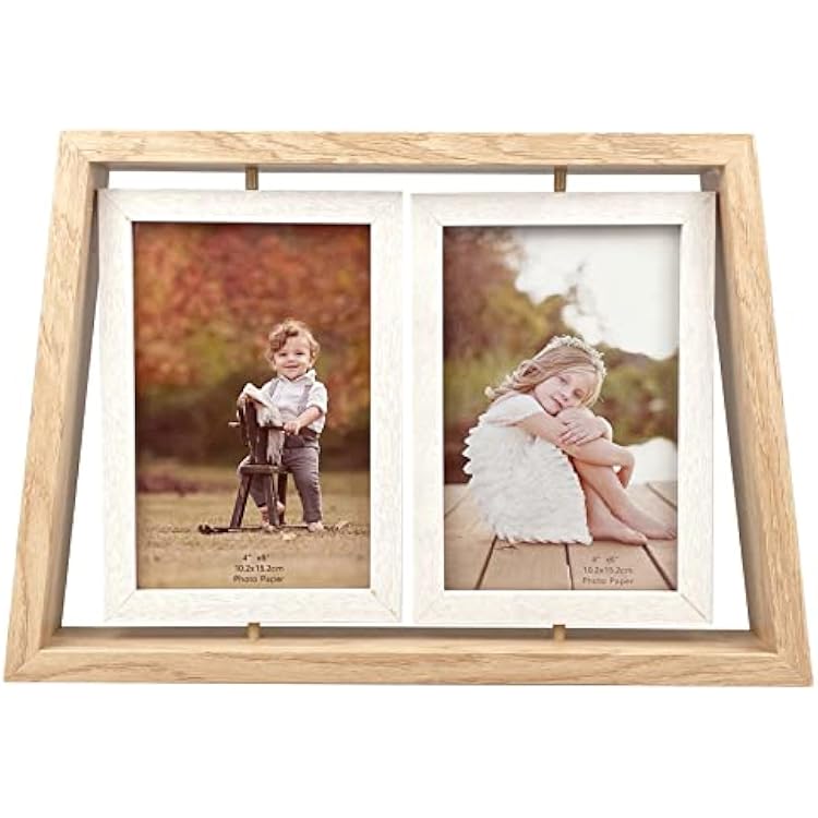 Rustic Wooden Picture Frames, Built-In two Rotating Double-Sided 4x6 Picture Frames, For Desktop or Desktop Display