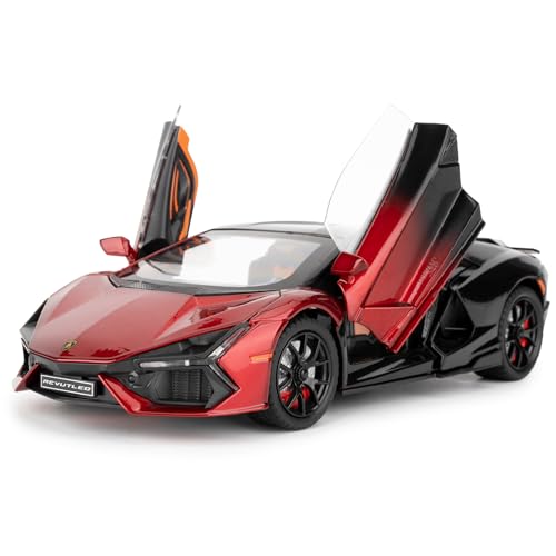 Lamborghini Reventon Toy car, 124 cast Model car with Sound, Light and Pullback, Collectors Model car, Gift for Children red
