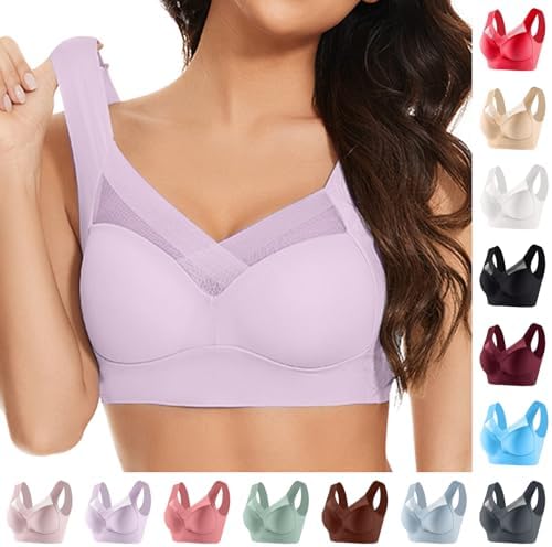 Zen Chic Bras for Older Women Purple 6XL | Seamless Wireless Anti Sagging Bra, Padded Back Support Posture Corrector Underwear, Zenchic Bras for Senior Women