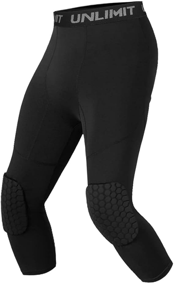 Unlimit for 4-16 yrs, Youth Basketball Pants with Knee Pads, 3/4 Capri Compression Pants for Boys