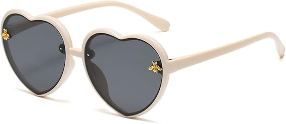Kids Heart shaped Sunglasses Cute Bee Frame Age 3-10 UV400 Protection Fashion Sunnies for Outdoor Summer