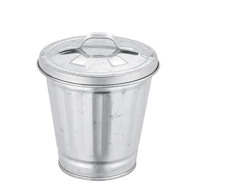 Silver Mini Galvanized Trash Can with Lid, Metal Buckets with Lids, Wastebasket Trash Can, Metal Rubbish Bin, Tabletop Can, Flower Pot Pen Holde Trash, Waste Receptacles and Liners
