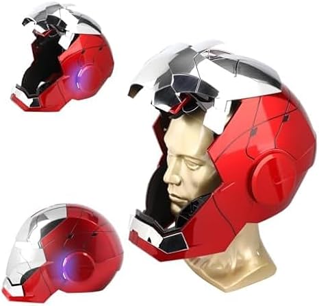 Autoking Iron-Man MK 5 Helmet with Jarvis Voice & Remote & Touch Controlled Open/Close Mask, 1:1 Adult Wearable Superhero Mask & Movie Prop for Halloween, Birthday & Christmas (Silver)