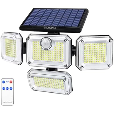 Solar Lights Outdoor, 333 LED 3300LM Motion Sensor Lights with Remote Control, 4 Heads Security LED Flood Light, IP65 Waterproof, 270 Wide Angle Illumination Wall Light with 3 Modes