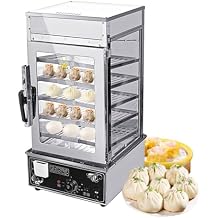 INTBUYING Commerical Bun Steamer Machine 110V Electric Hot Food Warmer Display Case Hot Dog Steamer Warmer with 5 Layers Automatic Temperature Control for Steamed Bun, Steamed Bread, Baozi Buffet