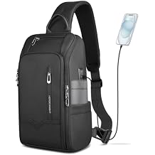 Crossbody Sling Bag for Men, Waterproof Sling Crossbody Backpack with USB Charging Port, Anti Theft Chest Shoulder Hiking Bags Daypack for Commute, Work, Sport, Travel - Black