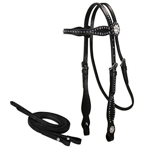 Tahoe Tack Leather Starry Night Studded Horse Headstall & Matching Reins, Black, Full Horse 17-1736-BK