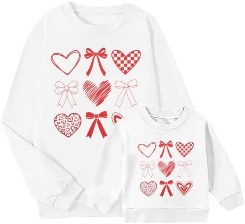 ASTANFY Heart Valentine Sweatshirts For Women Mommy And Me Valentines Outfits Girls Valentines Day Shirt