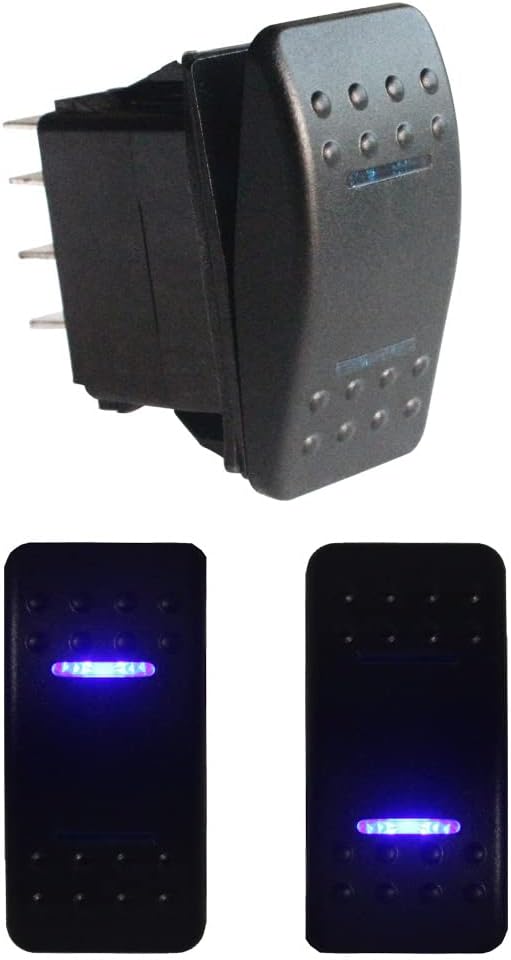 DPDT Rocker Switch 7 pin ON-Off-ON for Marine Boat Car 12V 24V Waterproof IP66 (Blue Led)
