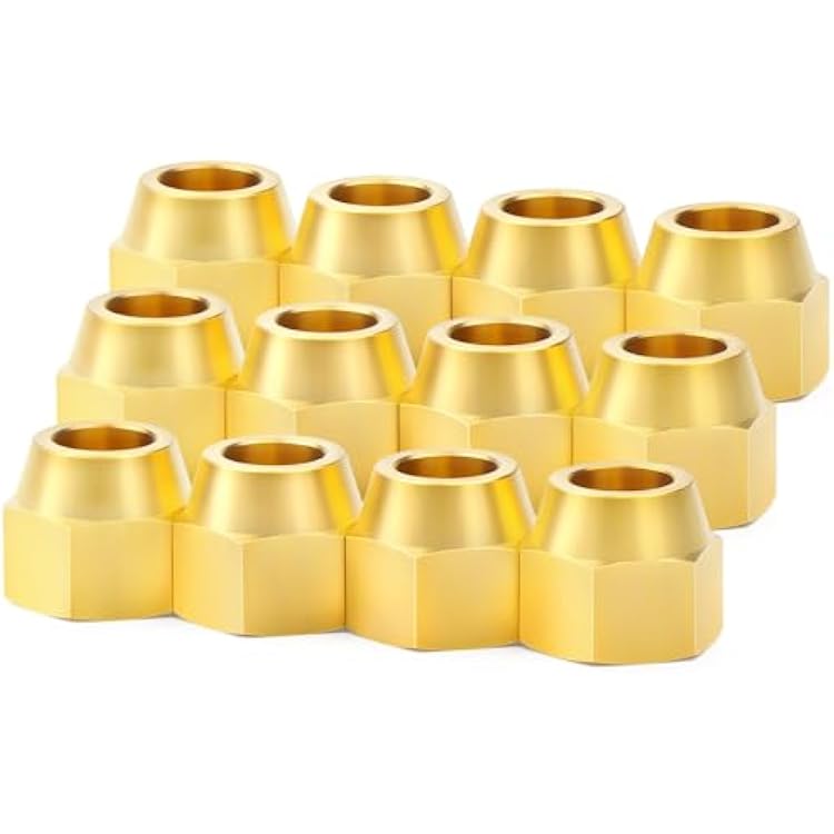 ChillWaves Brass Flare Tube Fittings, SAE 45 Degree 12 Flare Nut Air Conditioning Copper Tube Extension Butt Copper Pipe12-PACK