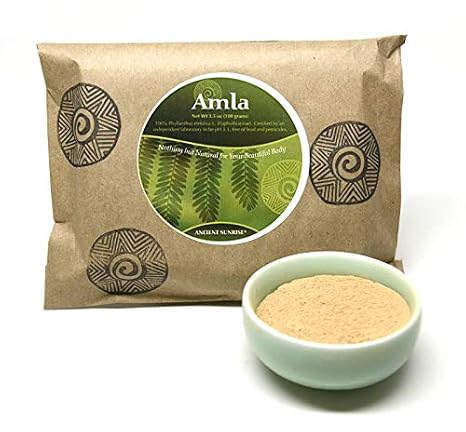 Ancient Sunrise Amla Powder - 100% natural amla for hair, Tones henna color, Strengthens hair promoting growth, High in Vitamin C, Paraben, sulfate and silicone free, 100 grams