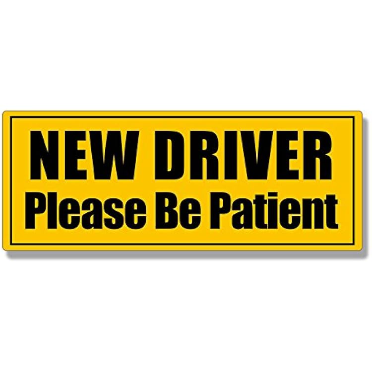 Yellow: New Driver Please Be Patient Bumper Sticker Vehicle Safety Drive Safely Safe Student Driver Learning Vinyl Decal for Cars, Trucks, and Vans 3 x 8 inch