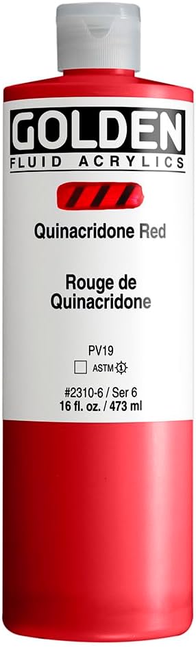 GOLDEN Fluid Acrylics, Quinacridone Red, 16 fl. oz. Bottle