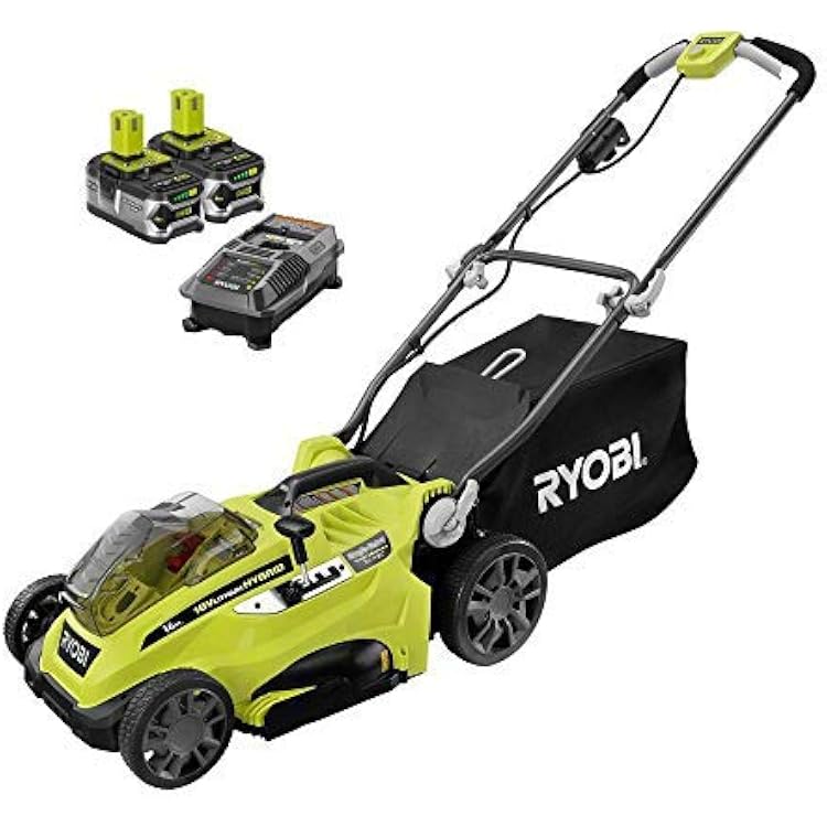 RYOBI 16 in. One 18-Volt Lithium-Ion Hybrid Walk Behind Push Lawn Mower Two 4.0 Ah Batteries & Charger Included Bulk Packaged