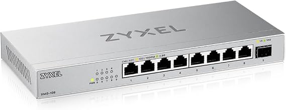 Zyxel Network Switch 8 Port Unmanaged 2.5G XMG-108 8x 2.5G + 1x 10G SFP+ fanless plug and play installation desktop design power supply included