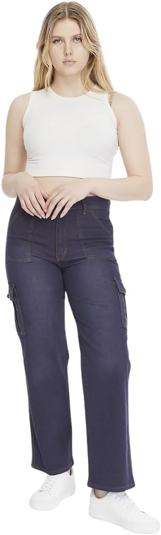 Dione Kot Kargo Cepli Likralı Yüksek Bel Wide Leg Pantolon