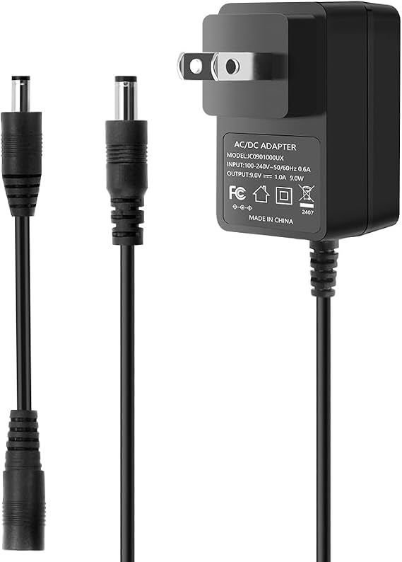 9V 1A Power Adapter DC 9V Power Cord AC to DC Power Supply with Polarity Reversal Cable, Universal Compatible for Router, CCTV Camera, LED Strip, Small Electronics [Polarity can be Changed]