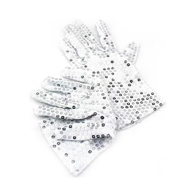 White Silver Sequin Dance Gloves [Womens Medium  Mens Small] Glitter Rave Costume Party Halloween or Christmas Event  Gift
