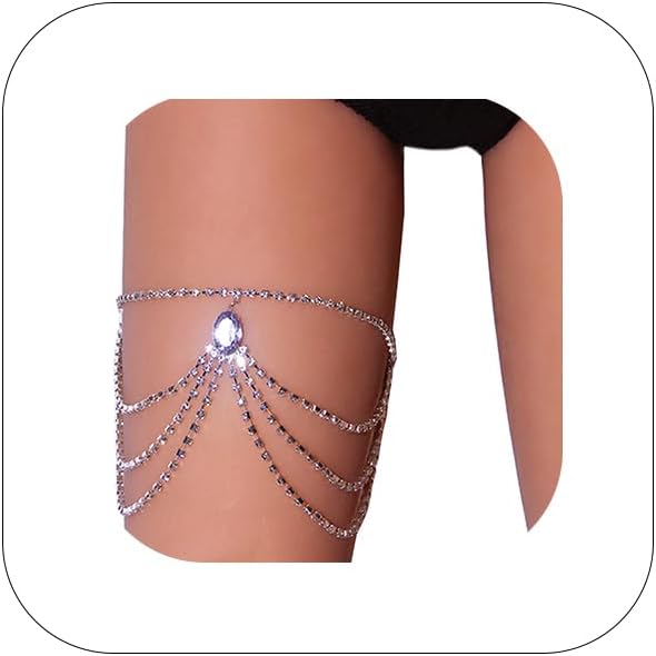 Rhinestone Thigh Chain Elastic Leg Chain Thigh Belt Crystal Multi-layer Leg Chain Bracelet Leg Jewelry for Women Nightclub (Silver 1)
