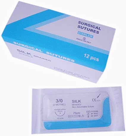 Silk Suture Thread (Pack of 12) for Medical Students, Doctors, Dentists, Nurses and Veterinarians (2/0 USP)