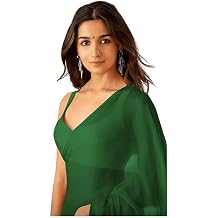 Women's Plain Pure Georgette Saree With Unstitched Blouse Piece Perfect for Weddings, Parties, and Special Occasions, (Rocky Aur Rani Ki Prem Kahani Alia Bhatt Saree)