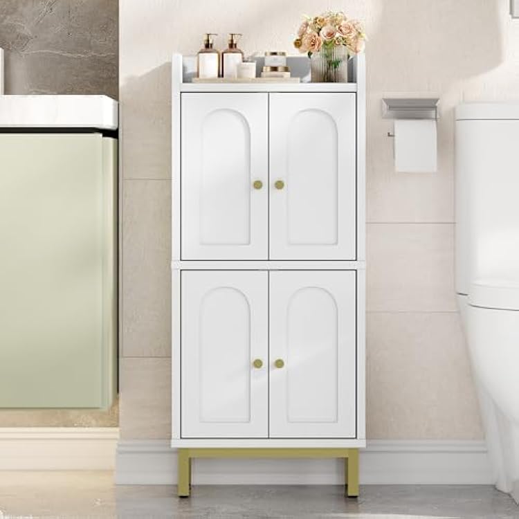 Hzuaneri Bathroom Cabinet, Small Storage Cabinet with 4 Doors, Bathroom Organizers and Storage Cabinets with Adjustable Feet. Cabinets Freestanding for Living Room, Kitchen, 7.1D x 14.6W x 32.7H
