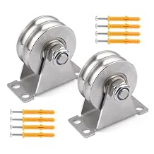 2PCS Double Groove Wheel Pulley, 304 Stainless Steel Double Pulley Block, Wall Mount Cable Pulley Wheel Duplex Bearings, Screws for DIY Gym Equipment (48mm)