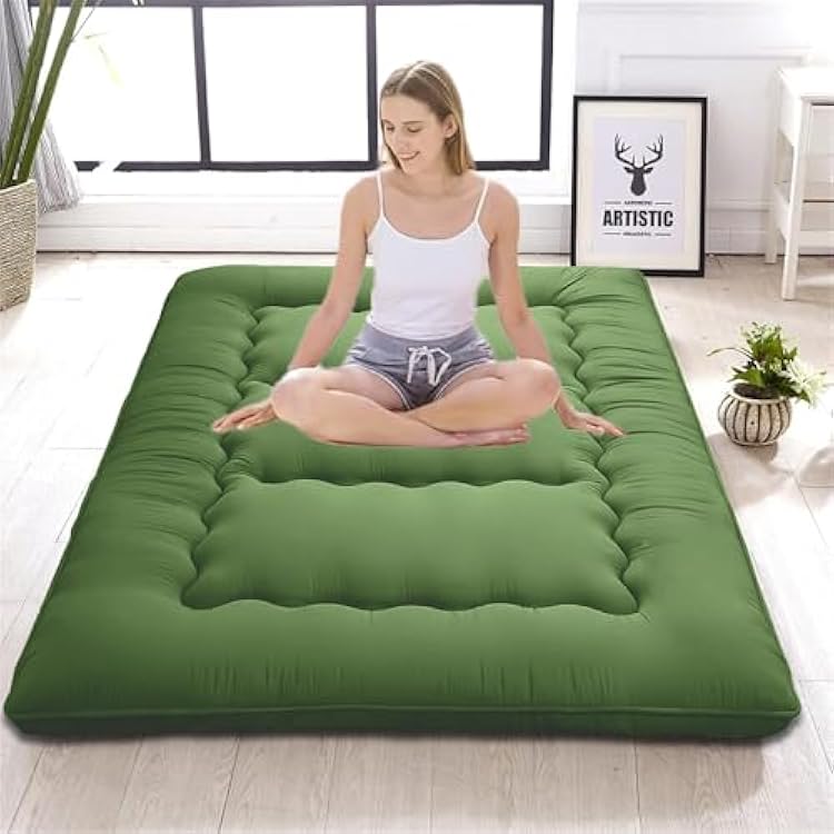 Japanese Floor Mattress,Thicken Japanese Floor Sleeping Pad Foldable,Roll Up Tatami Mat Easy to Store and Portable,Futon Mattress Suitable for Camping and Guest Room Light green, Twin 80 x 36