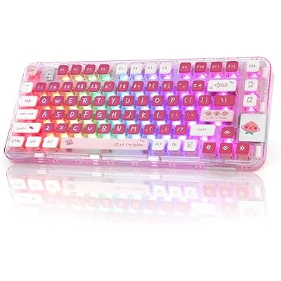YUNZII CK75 Wireless Hot Swappable Mechanical Keyboard, Transparent Acrylic Gasket Mounted Keyboard for for WindowsMacMeow Switch,Peach Pink